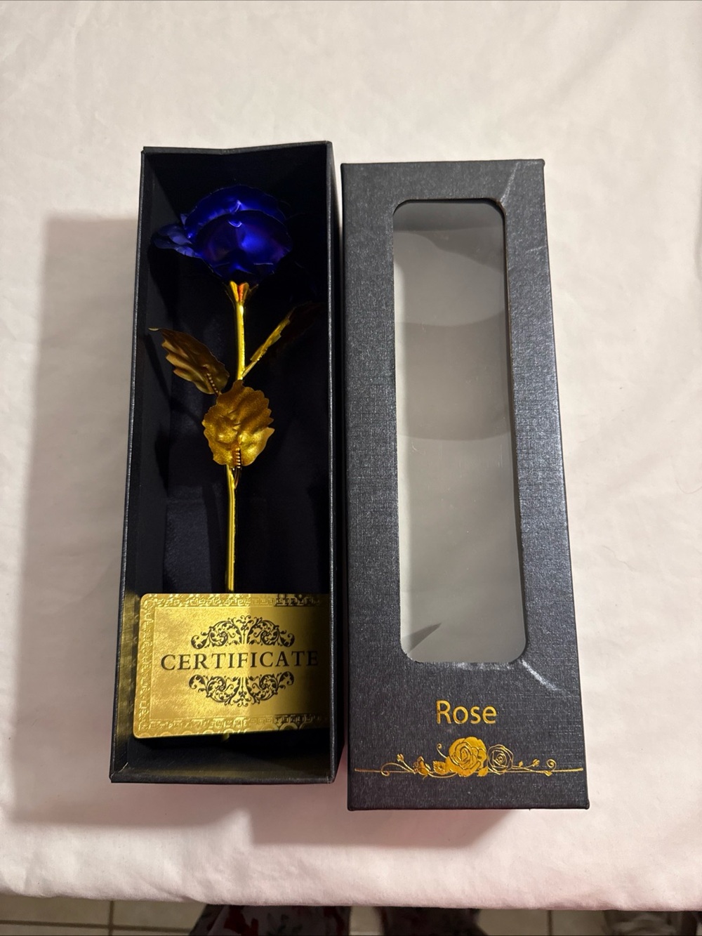 Elegant Artificial Purple Foil Rose Dipped in Gold Gift